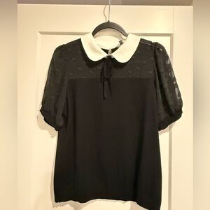 Adrianna Papell Black Blouse with White Collar
